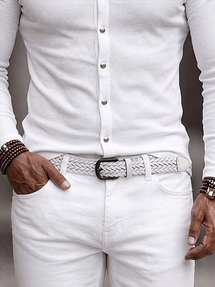 Versatile Simple Knit Button Shirt - White