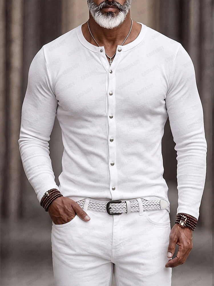 Versatile Simple Knit Button Shirt - White