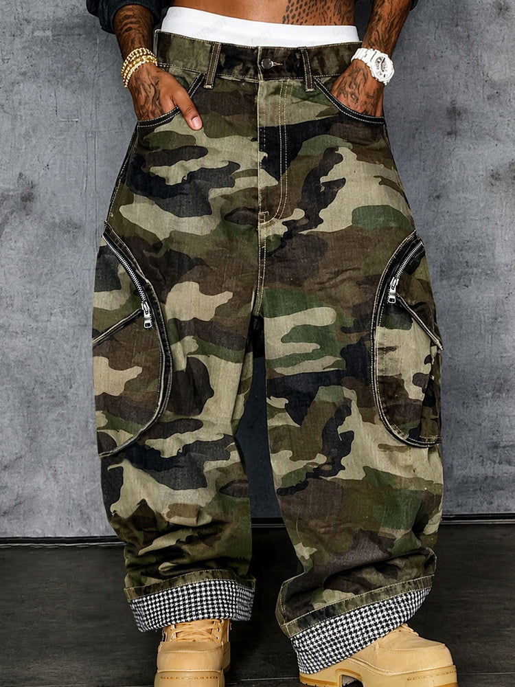 Camo Cargo Baggy Wide Leg Pants - PAT1