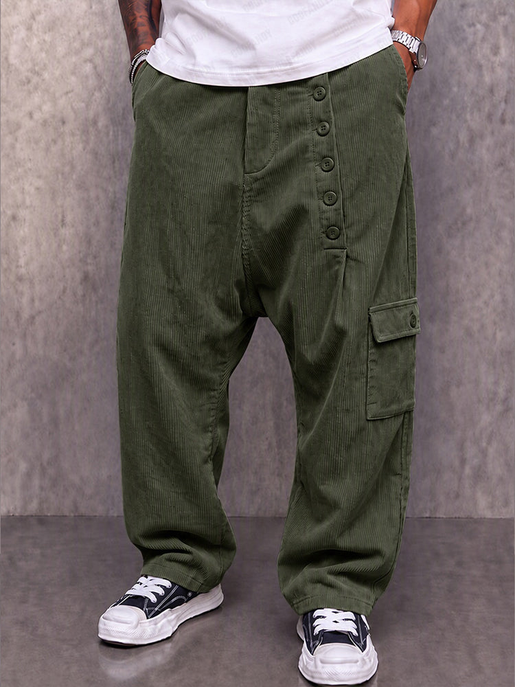 Modern Utility Corduroy Drop Crotch Pants - Army Green