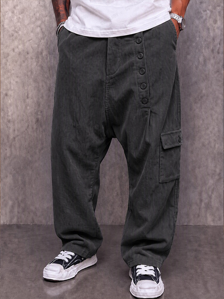 Modern Utility Corduroy Drop Crotch Pants - Dark Gray