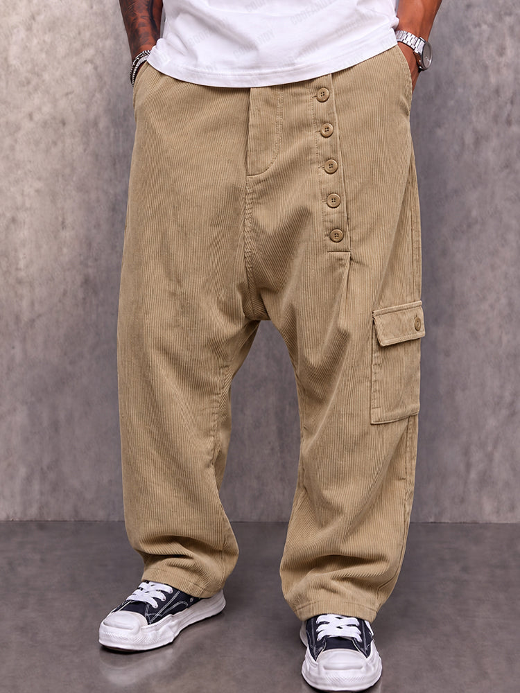 Modern Utility Corduroy Drop Crotch Pants - Khaki