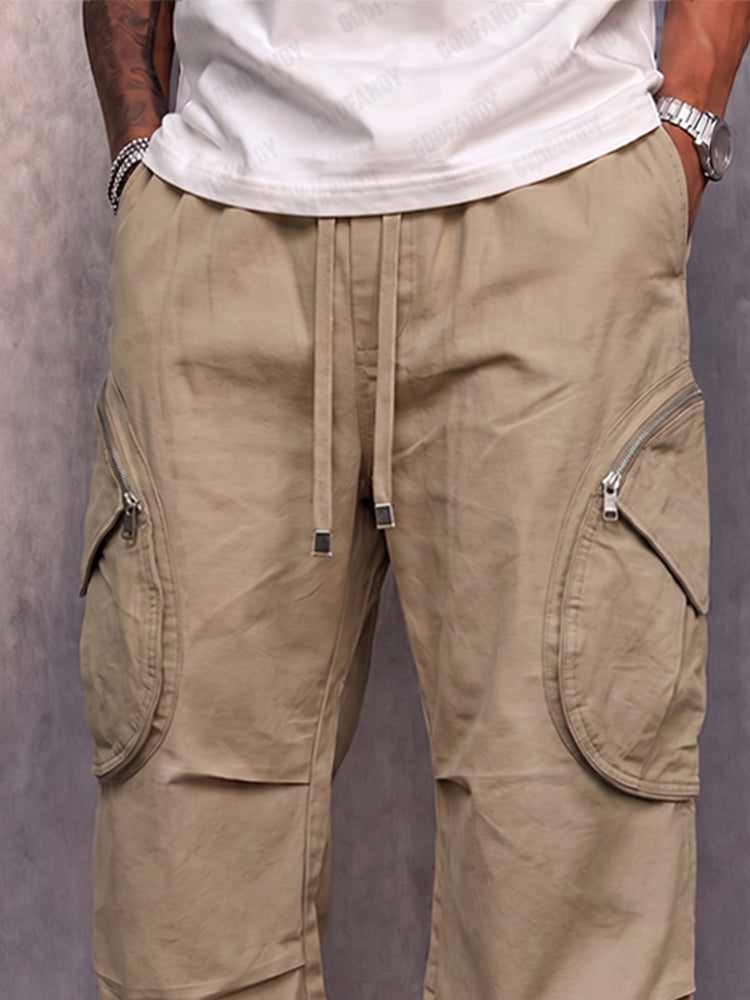 Casual Utility 100% Cotton Cargo Pants - Khaki