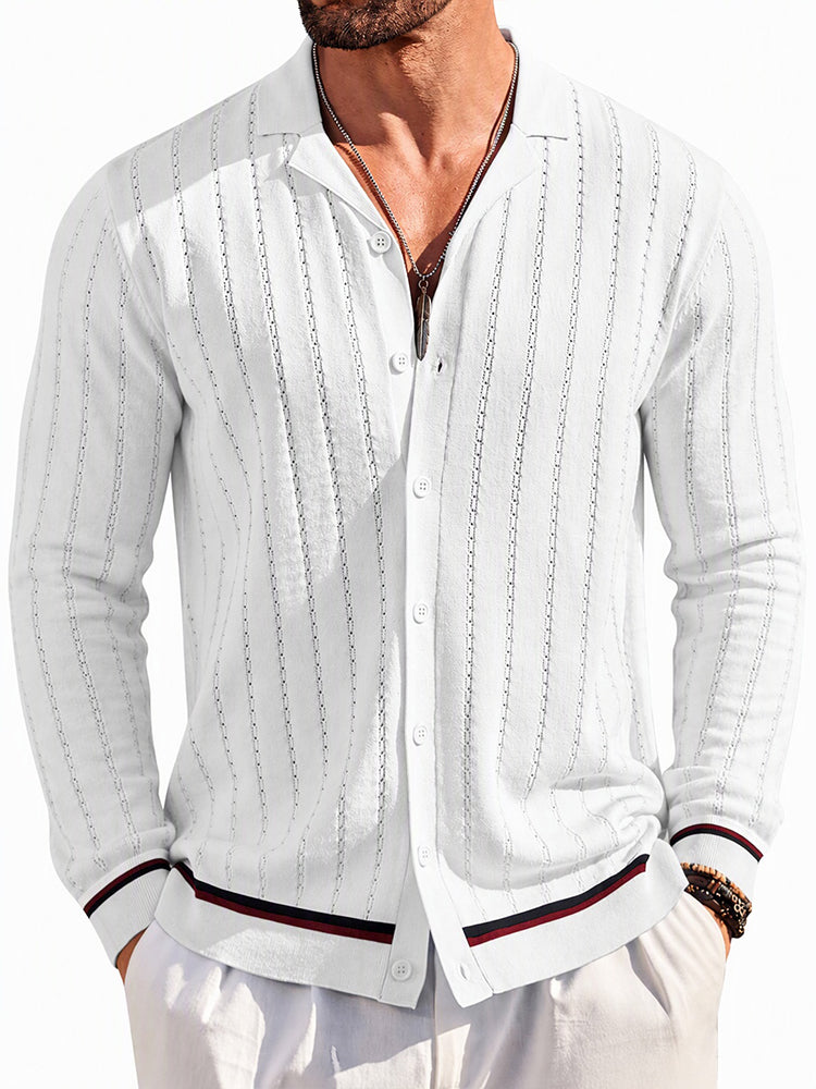 Casual Versatile Striped Button Down Knit Shirt - White