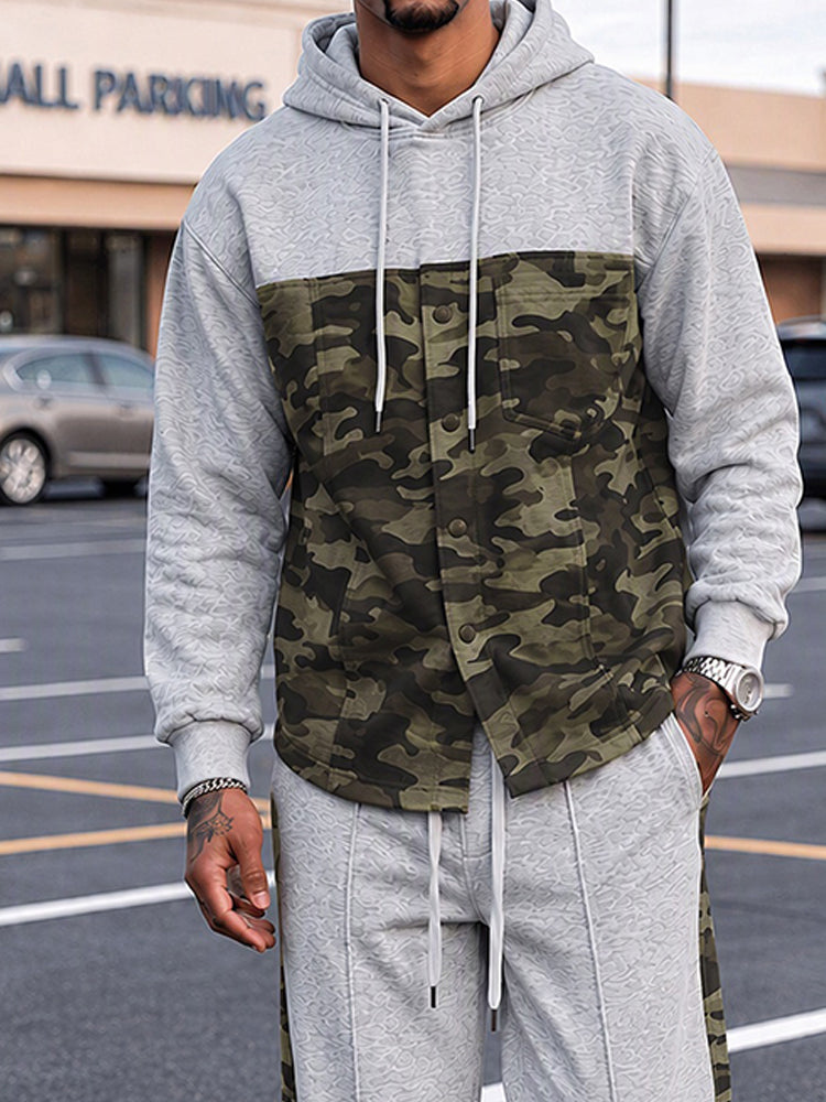 Casual Street Style Camo Panel Hoodie Set - PAT2