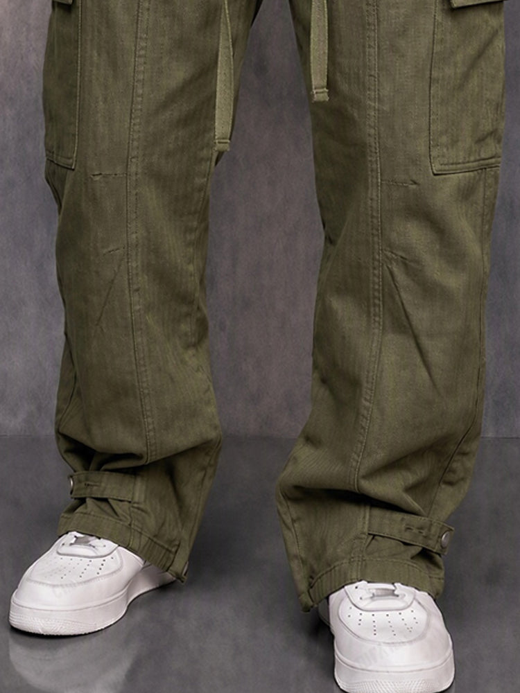 Casual Multi-Pocket Straight Cargo Pants - Army Green