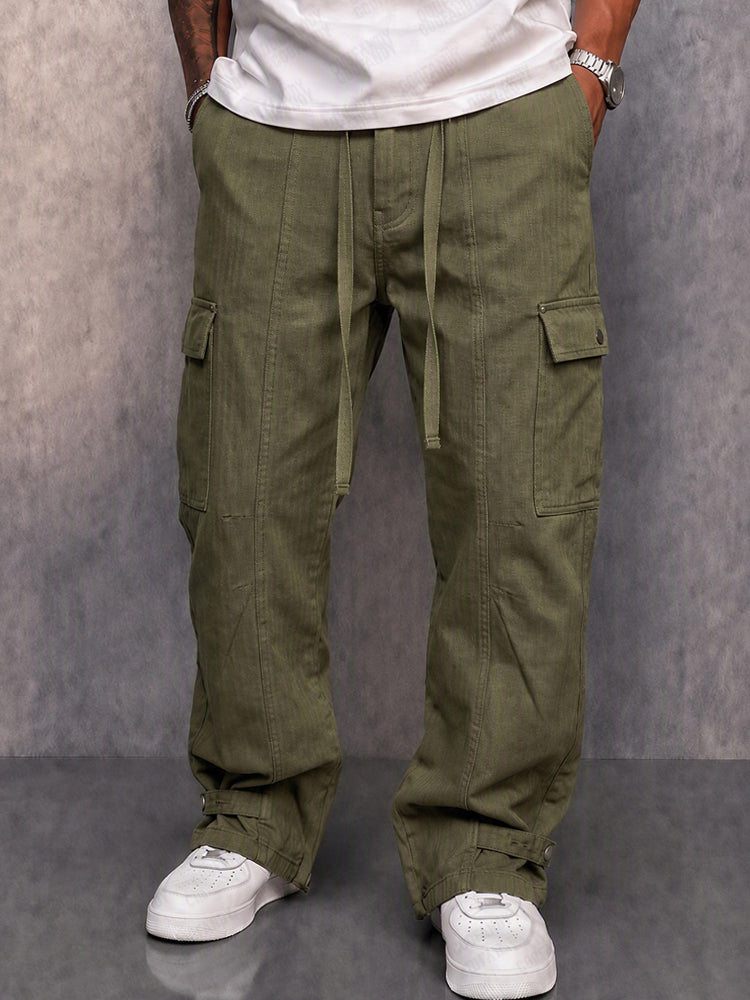 Casual Multi-Pocket Straight Cargo Pants - Army Green