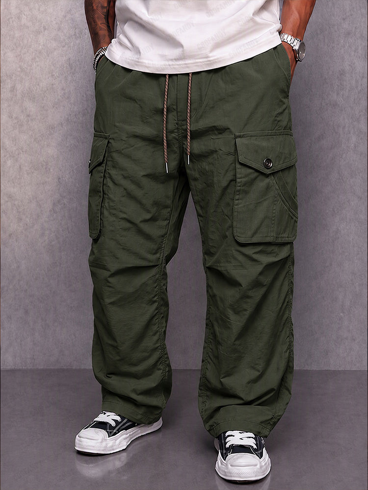 Practical Multi-Pocket Streetwear Cargo Pants - Army Green