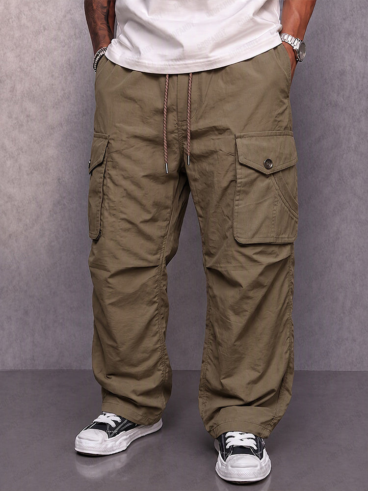 Practical Multi-Pocket Streetwear Cargo Pants - Brown