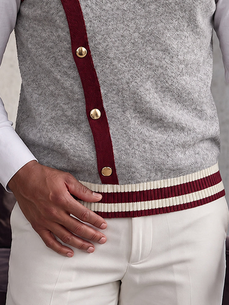 Old Money Style Contrast Trim Knit Vest - Gray