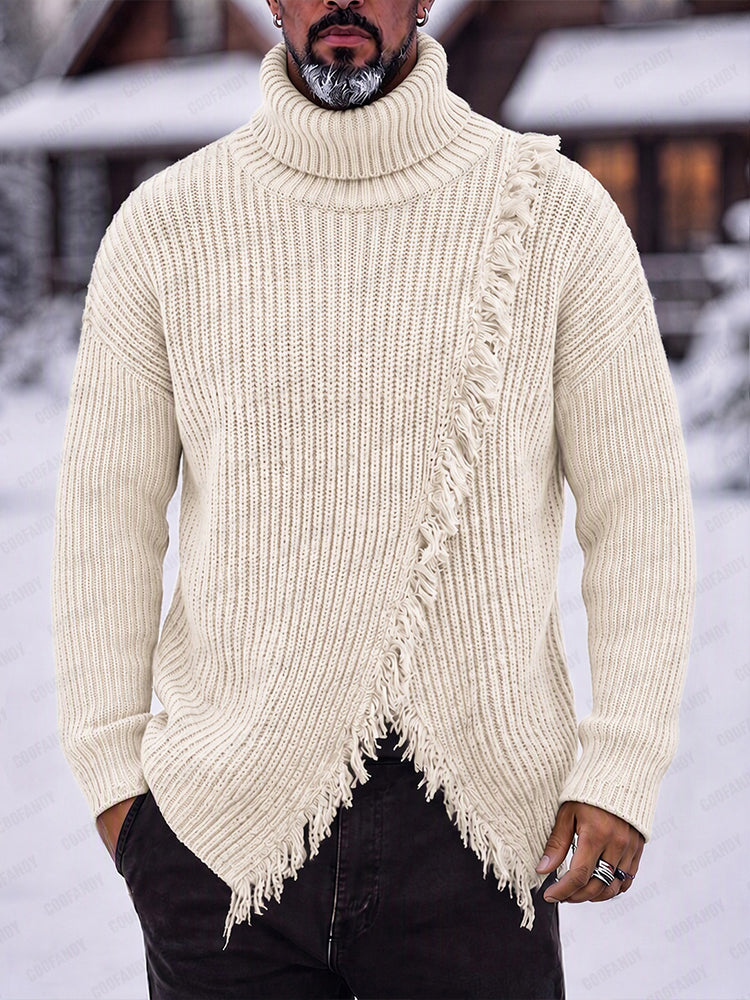 Vintage Raw Edge Turtleneck Sweater - Apricot