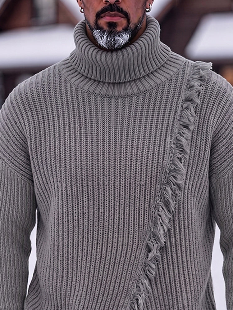 Vintage Raw Edge Turtleneck Sweater - Gray
