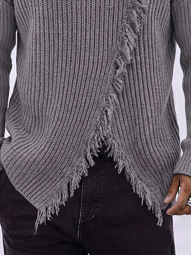 Vintage Raw Edge Turtleneck Sweater - Gray