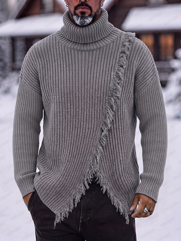 Vintage Raw Edge Turtleneck Sweater - Gray