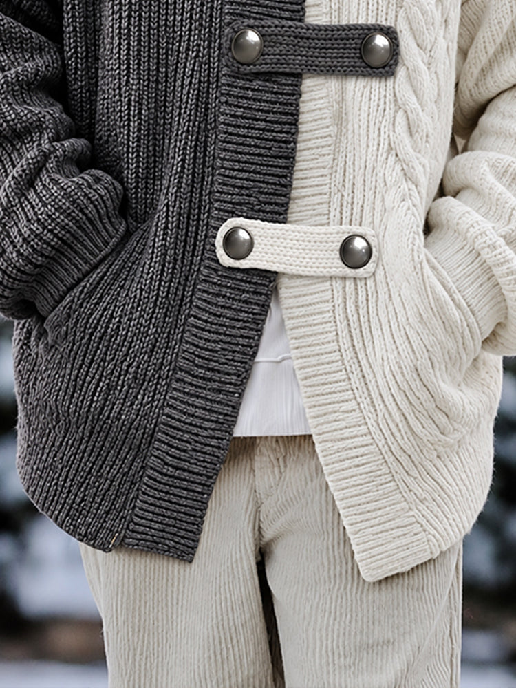 Streetwear Irregular Colorblock Knit Cardigan - Gray