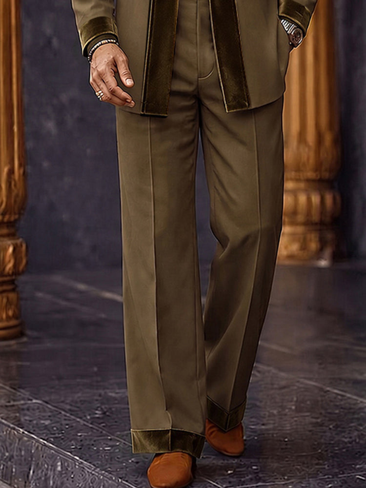 Smart Casual Velvet Patchwork Blazer Pants Set - Brown