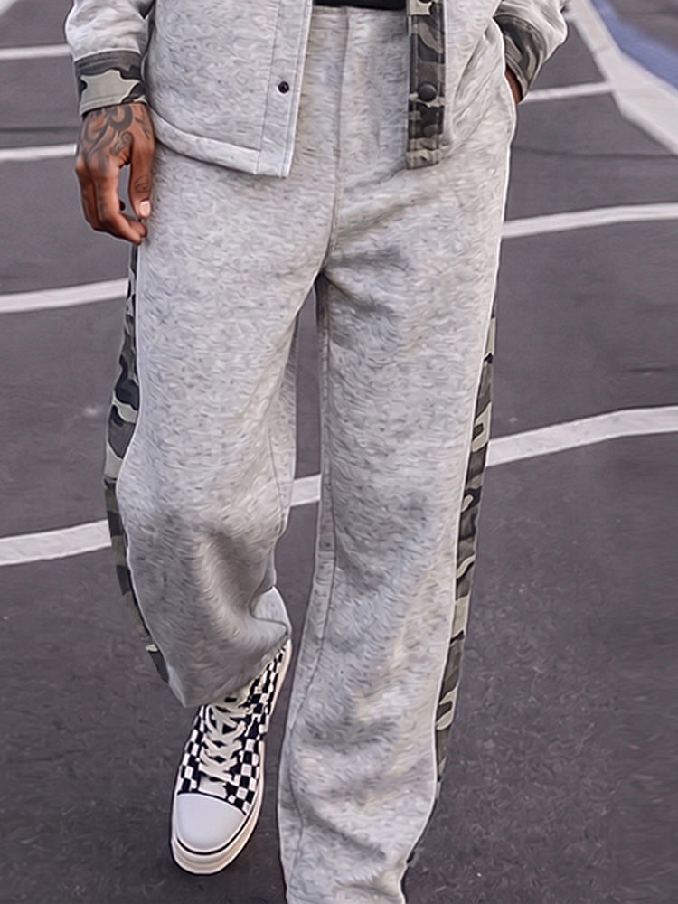 Utility Camo Patchwork Overshirt Pants Set - Gray