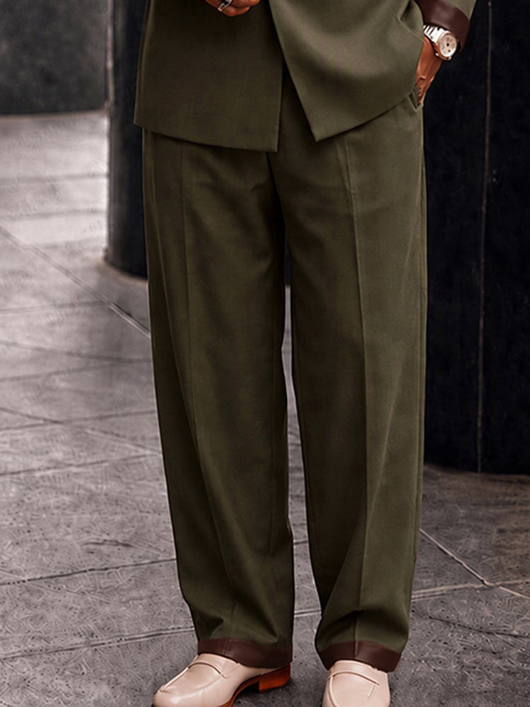 Urban Faux Leather Patchwork Safari Suit Set - Army Green