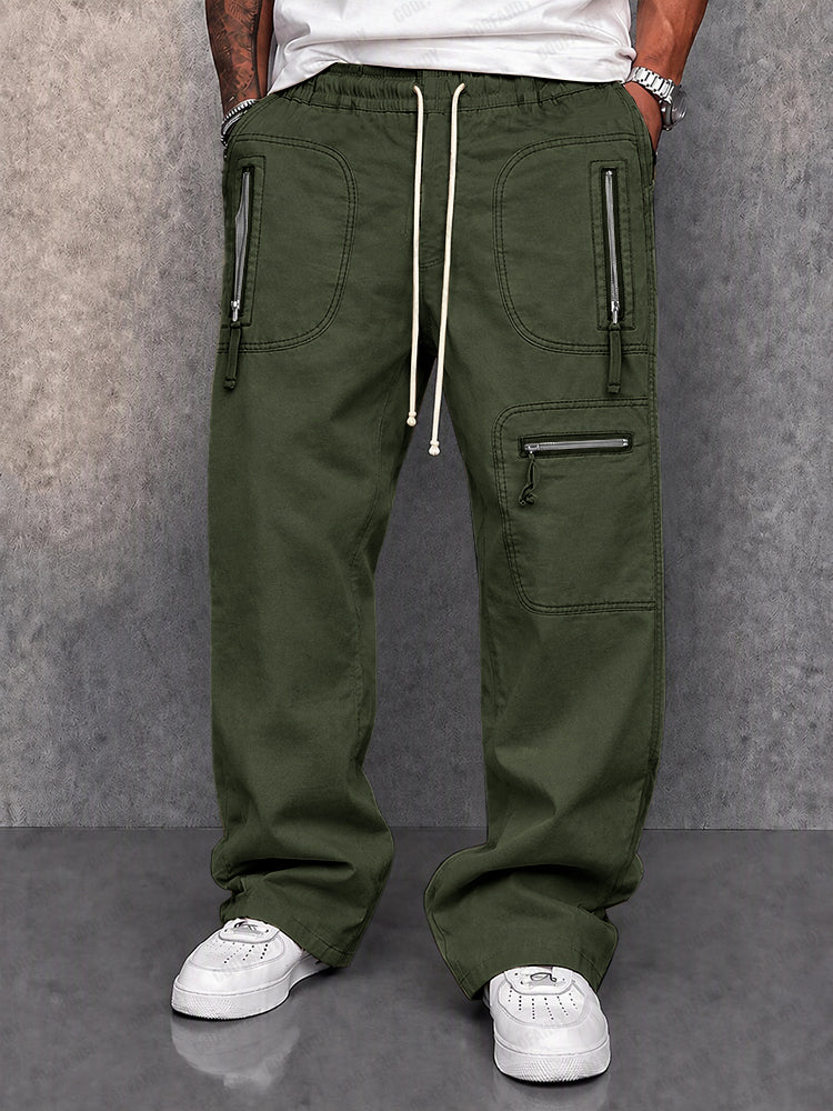 Utility Multi-Pocket 100% Cotton Cargo Pants - Army Green