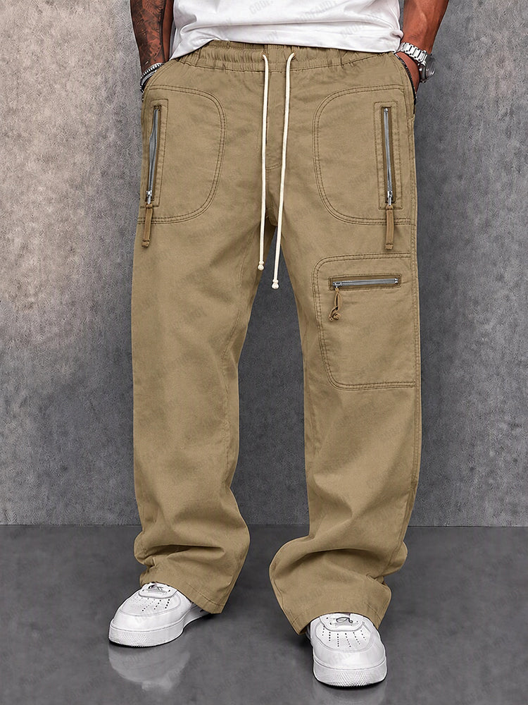Utility Multi-Pocket 100% Cotton Cargo Pants - Khaki