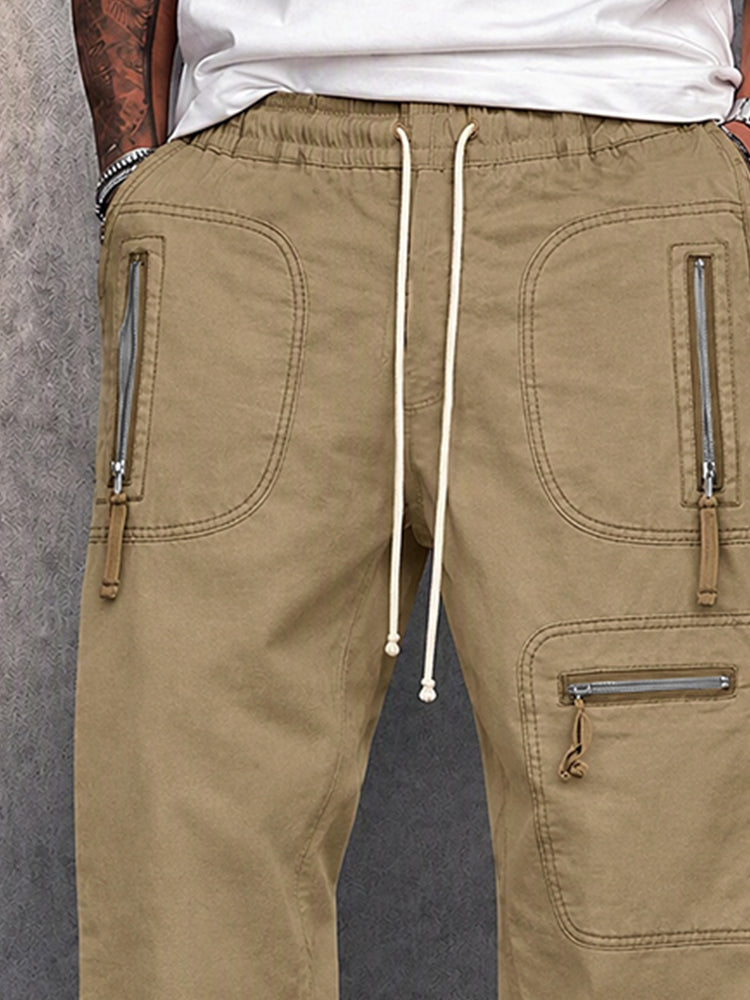 Utility Multi-Pocket 100% Cotton Cargo Pants - Khaki