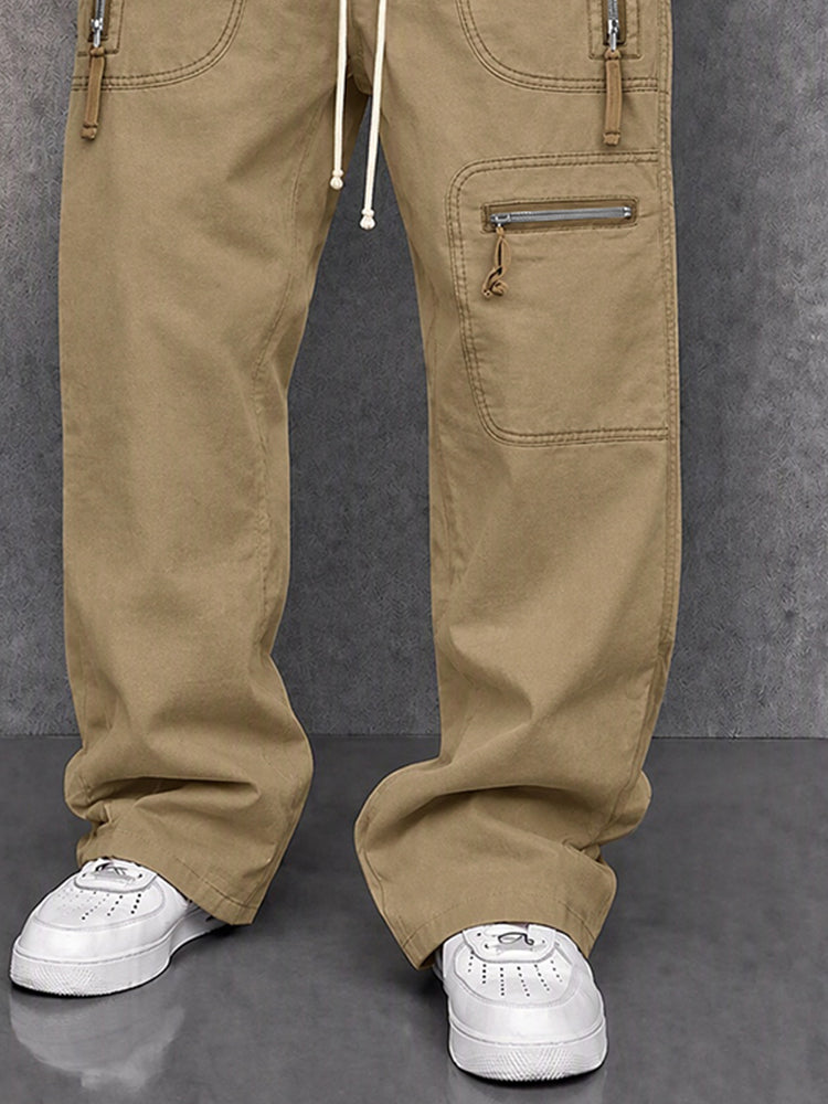 Utility Multi-Pocket 100% Cotton Cargo Pants - Khaki