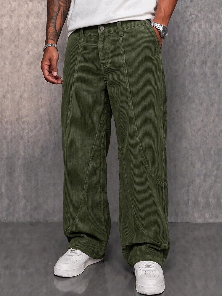Classic Retro Corduroy Straight Leg Pants - Army Green