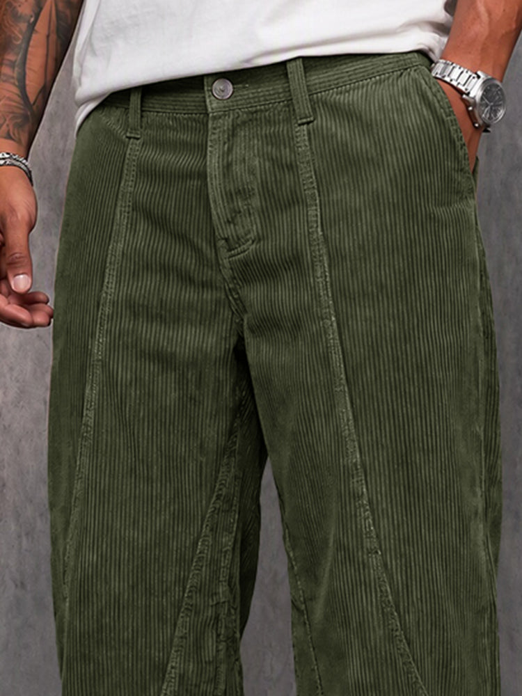 Classic Retro Corduroy Straight Leg Pants - Army Green