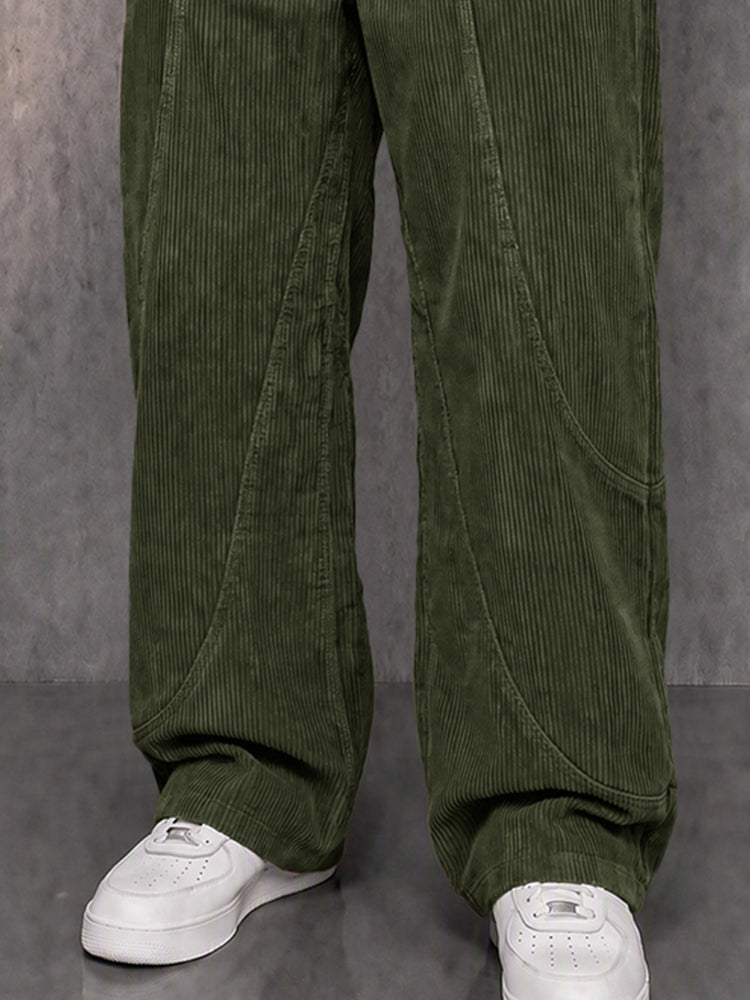 Classic Retro Corduroy Straight Leg Pants - Army Green
