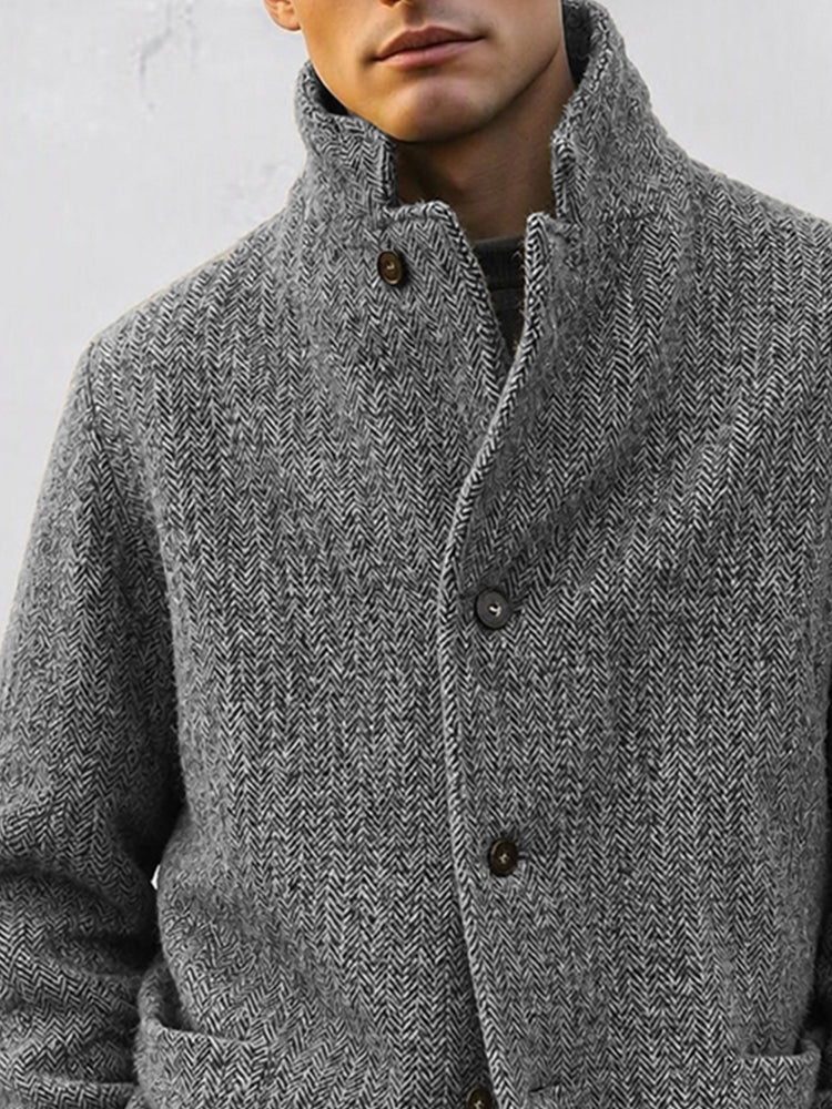 Timeless Herringbone Stand Collar Lined Jacket - Gray