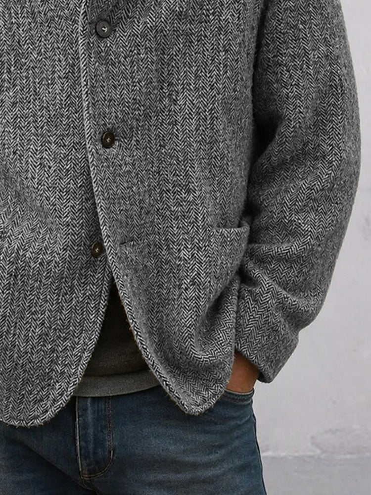 Timeless Herringbone Stand Collar Lined Jacket - Gray