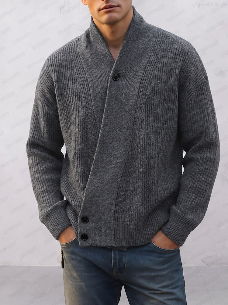 Casual Diagonal Button Placket Knit Cardigan - Gray