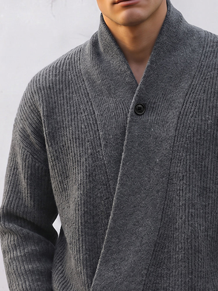 Casual Diagonal Button Placket Knit Cardigan - Gray
