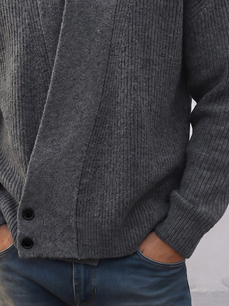 Casual Diagonal Button Placket Knit Cardigan - Gray