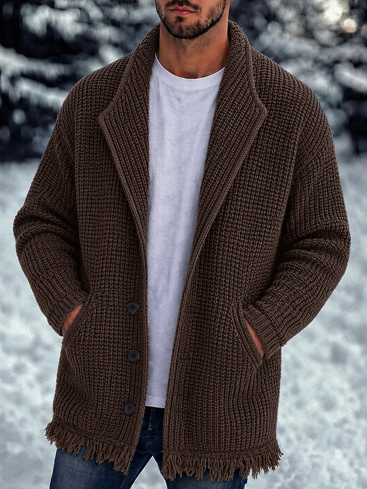Modern Relaxed Frayed-Edge Hem Cardigan - Brown