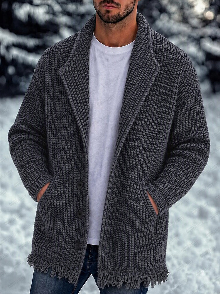 Modern Relaxed Frayed-Edge Hem Cardigan - Gray