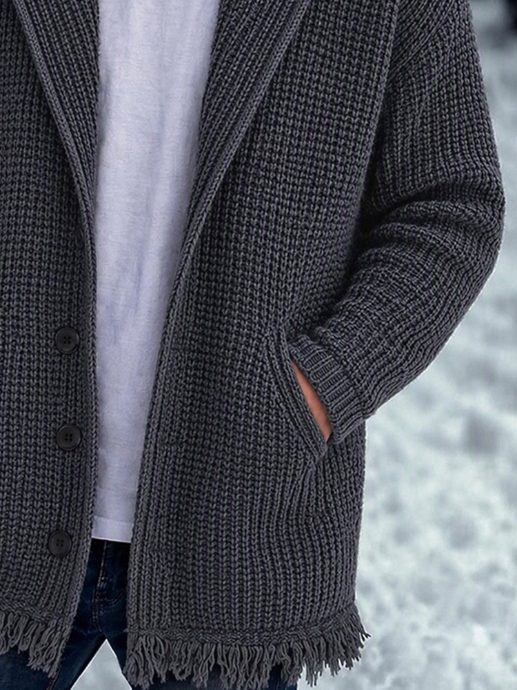 Modern Relaxed Frayed-Edge Hem Cardigan - Gray