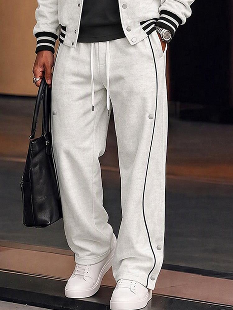 Athletic Fleece Baseball Collar Two Piece Tracksuit - White