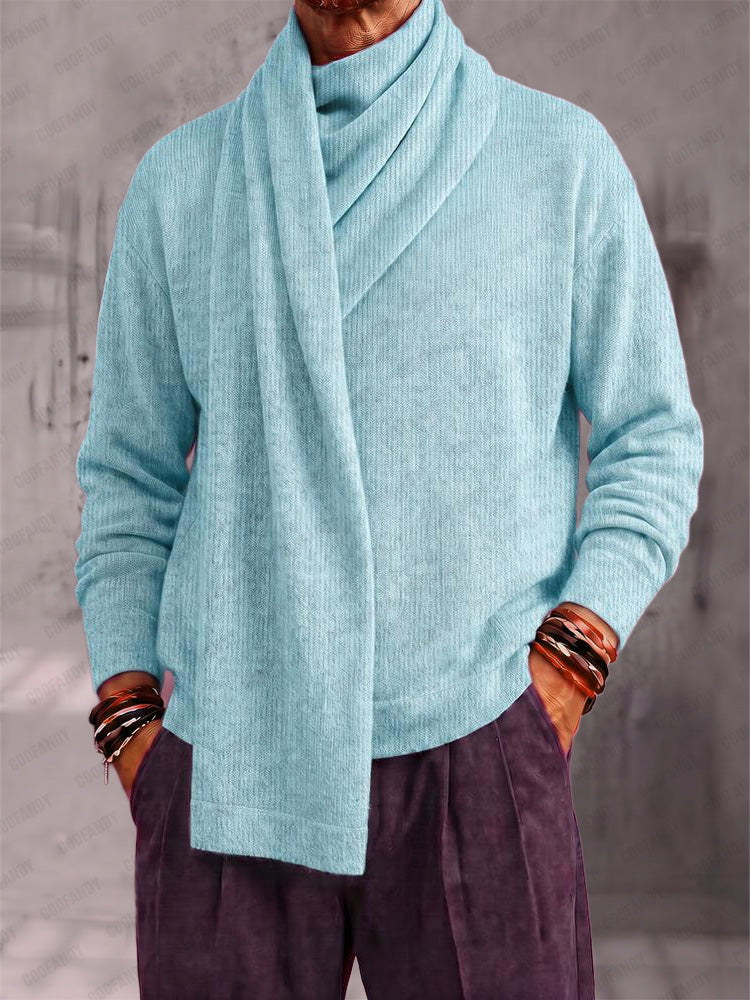 Casual Relaxed Fit Wrap Neck Knit Pullover Top - Blue
