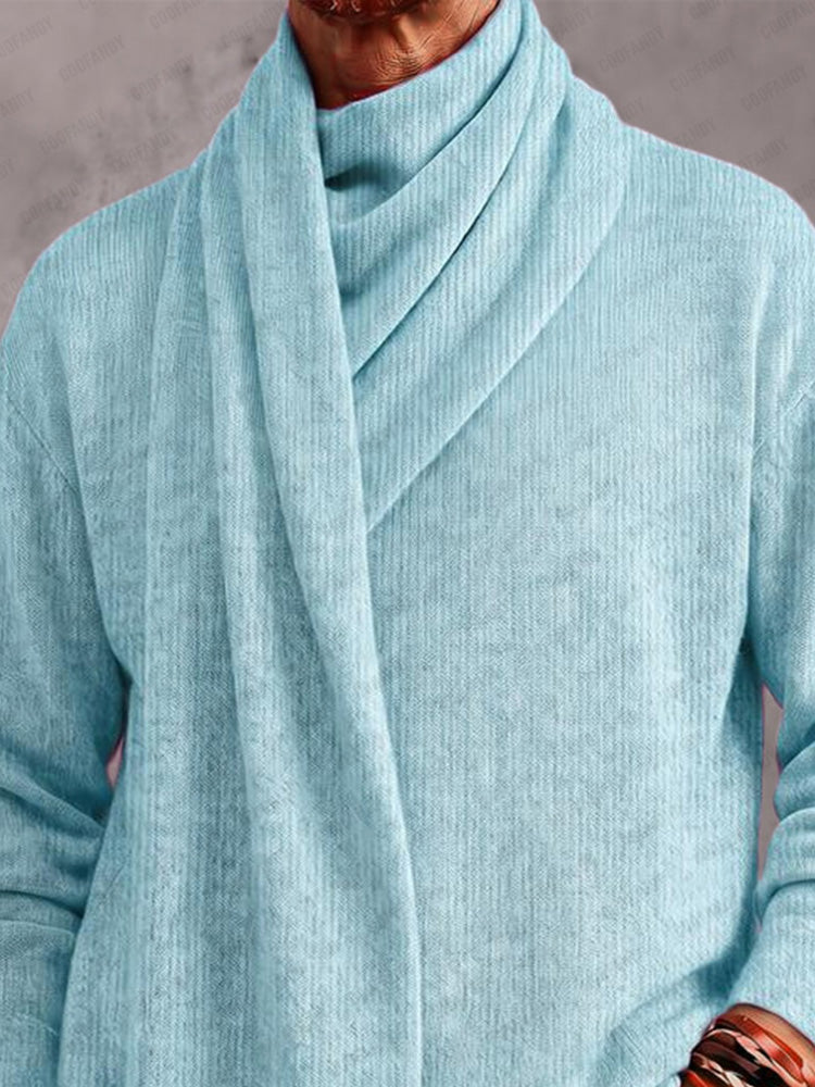 Casual Relaxed Fit Wrap Neck Knit Pullover Top - Blue