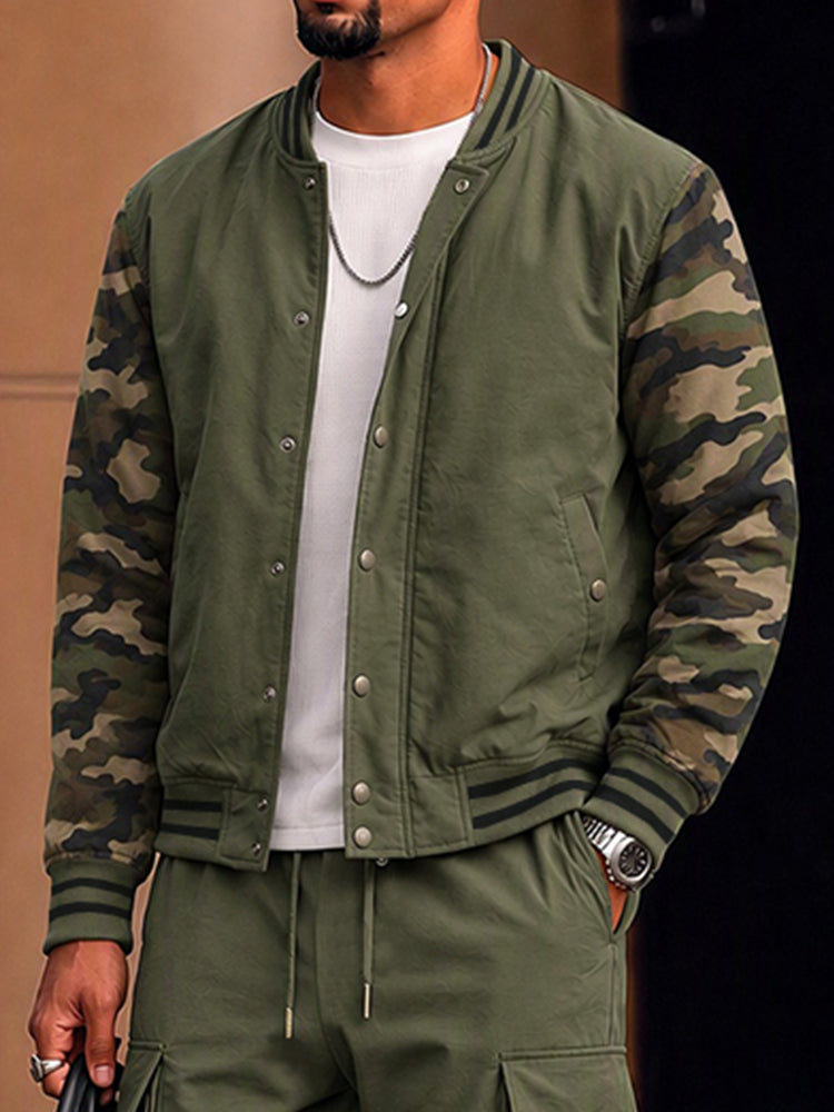 Casual Camouflage Color Block Matching Set - Army Green