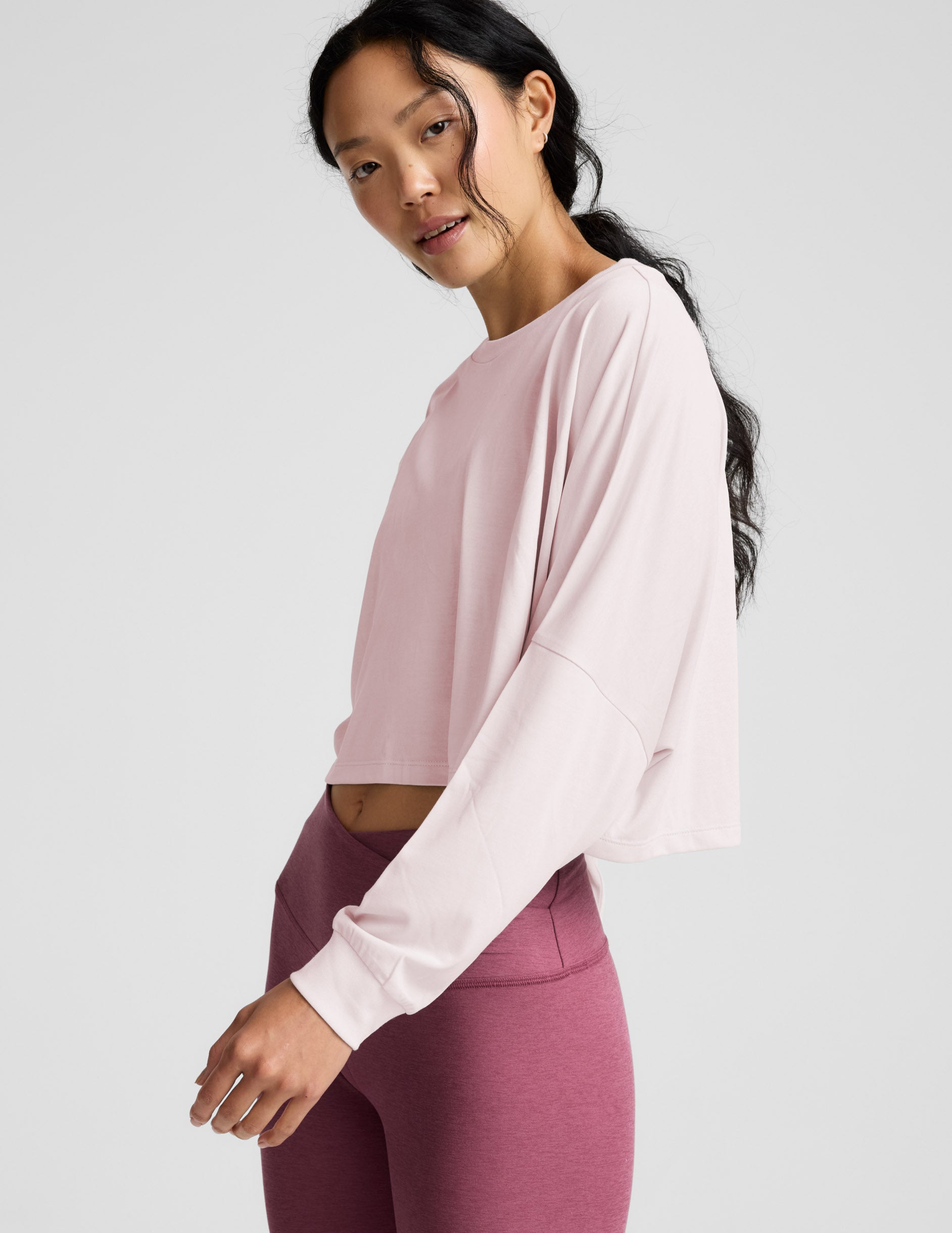 Studio Luxe Cropped Long Sleeve Tee - Pastel Pink