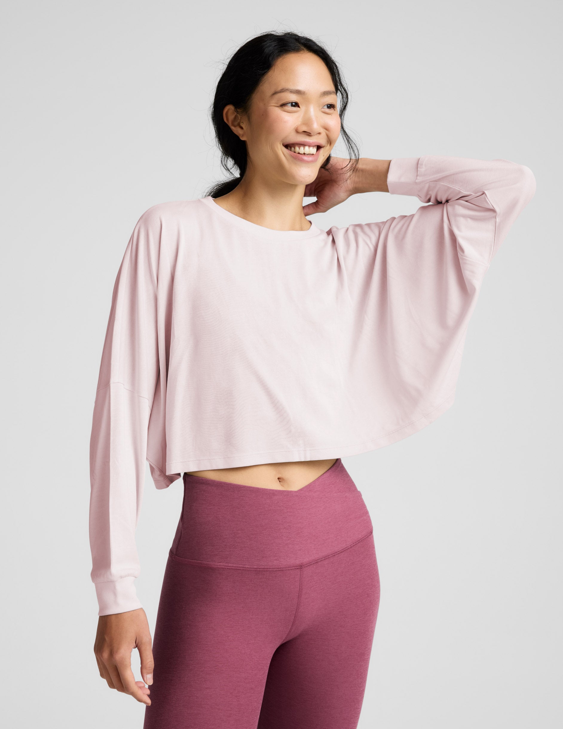 Studio Luxe Cropped Long Sleeve Tee - Pastel Pink