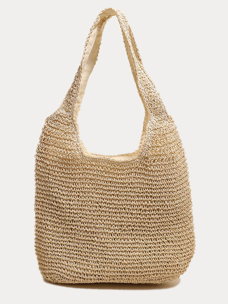 Minimalist Beach Large Woven Straw Shoulder Bag - Apricot