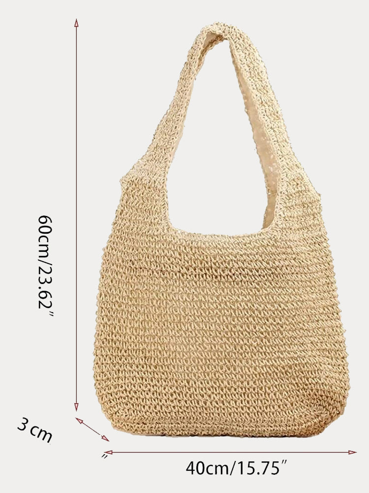 Minimalist Beach Large Woven Straw Shoulder Bag - Apricot