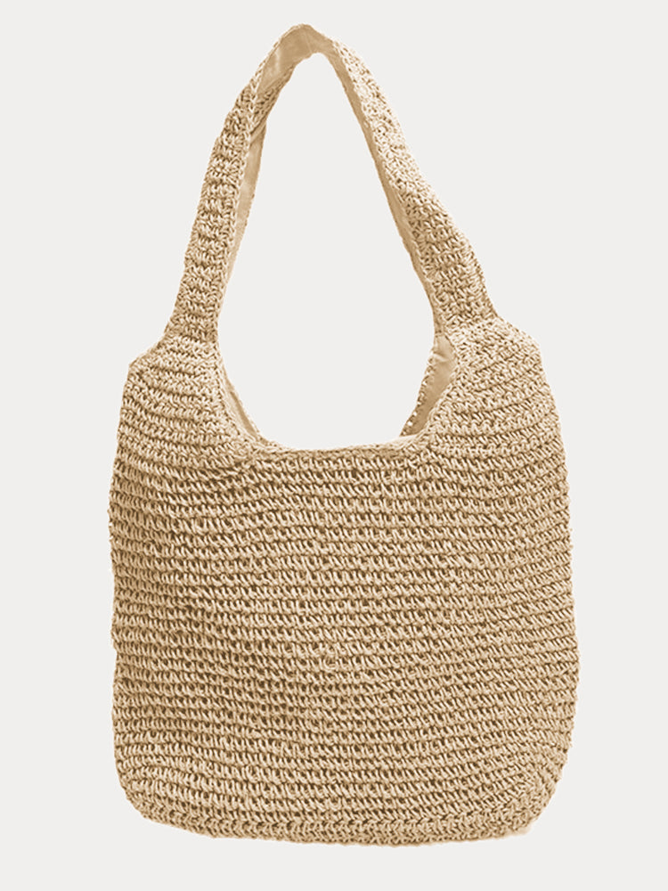 Minimalist Beach Large Woven Straw Shoulder Bag - Apricot