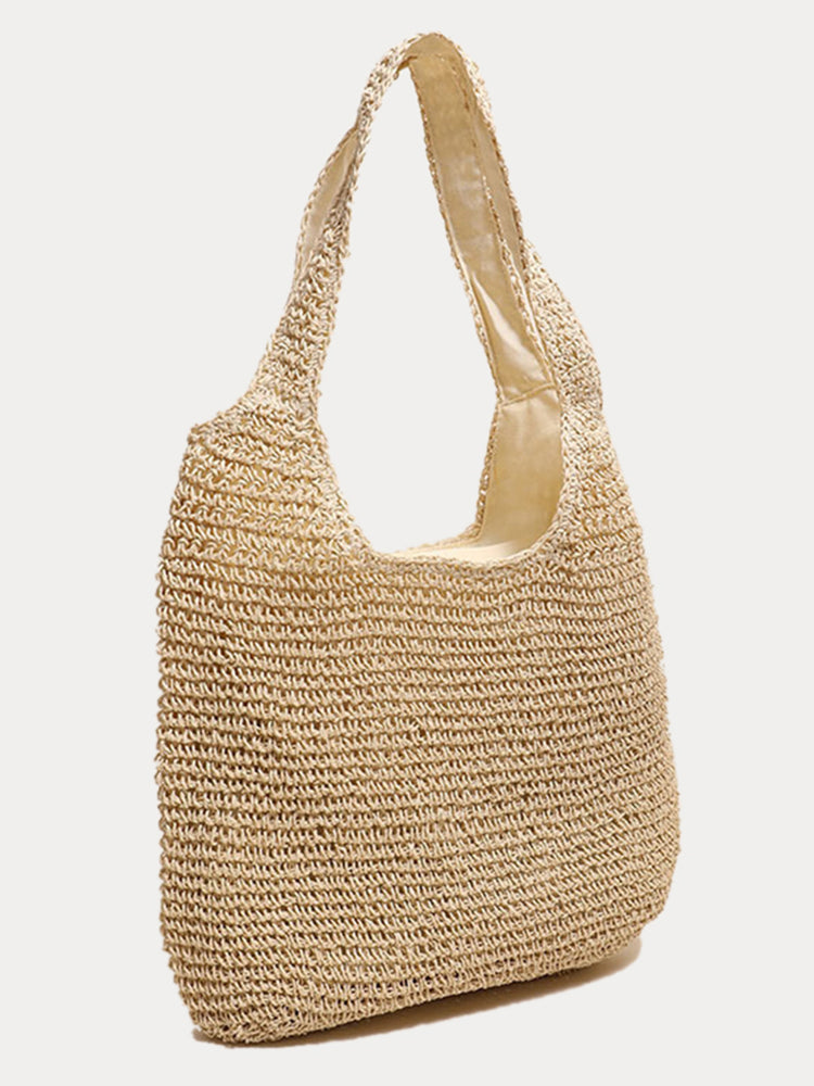 Minimalist Beach Large Woven Straw Shoulder Bag - Apricot