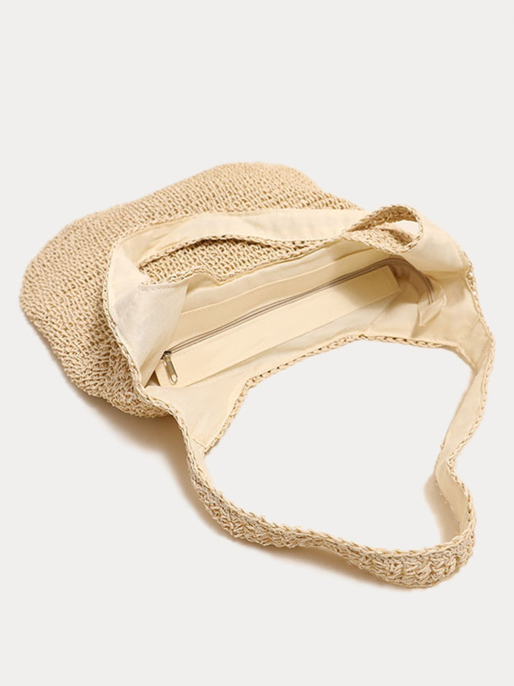 Minimalist Beach Large Woven Straw Shoulder Bag - Apricot