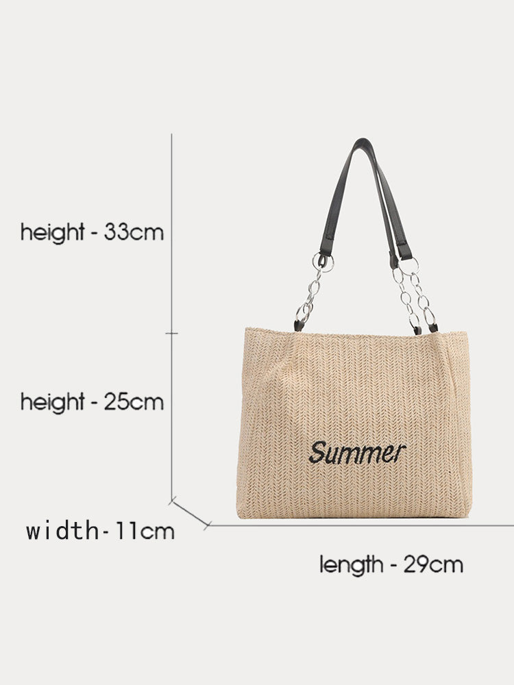 Large Capacity Woven Straw Tote Bag - Black