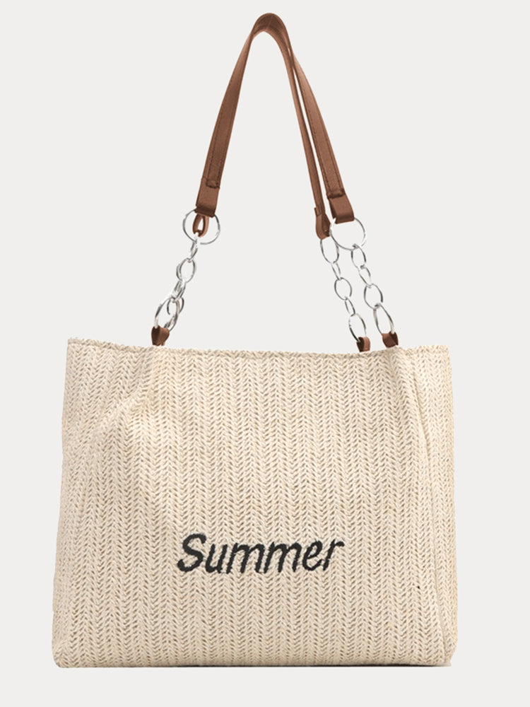 Large Capacity Woven Straw Tote Bag - Brown